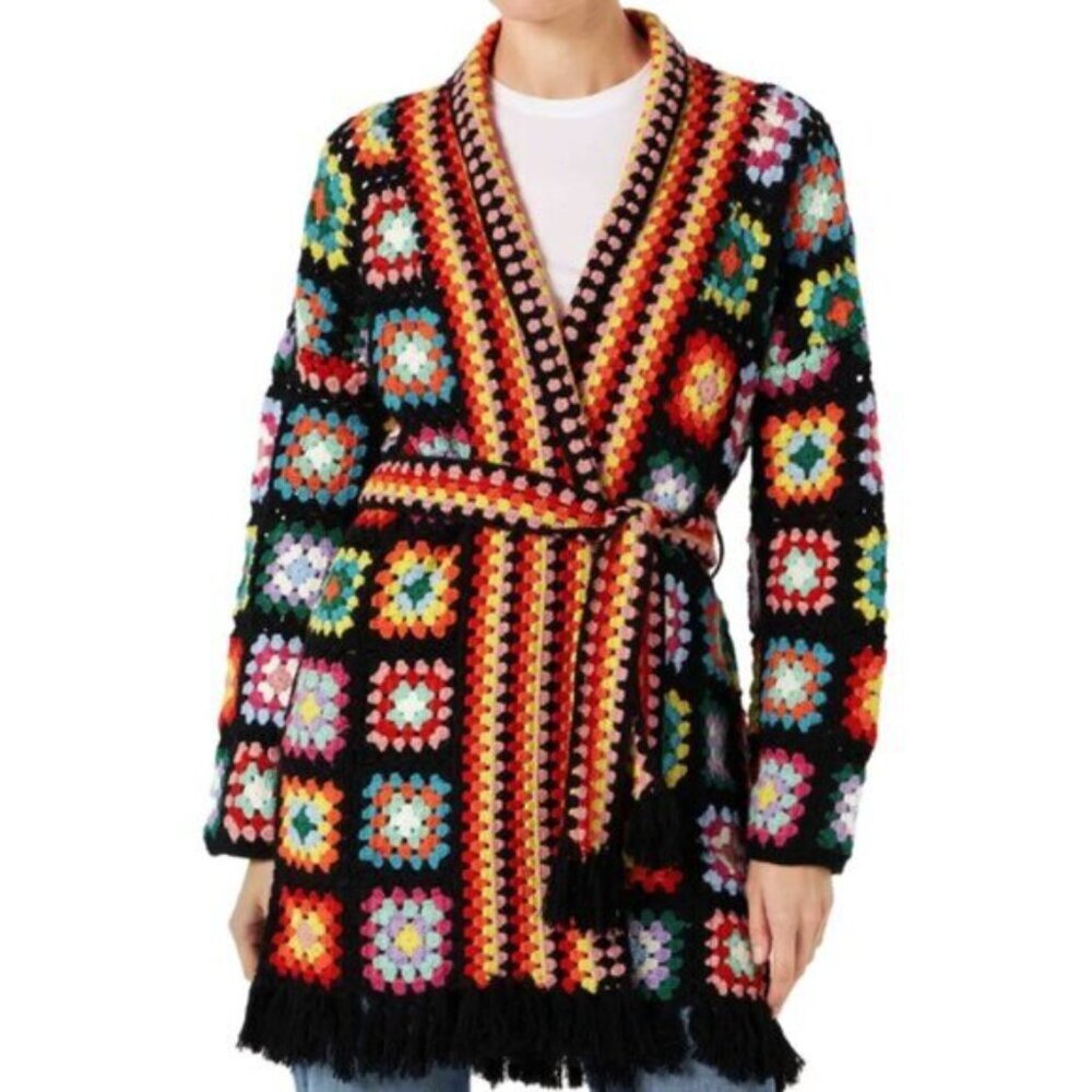 MC2 Saint Barth Multicolor Crochet Wool Coat With Belt - S/M, NWOTs 🇮🇹 - Picture 4 of 16